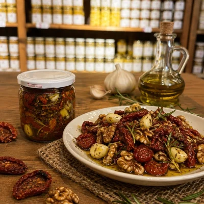 425 CC Cam Kavanozda Zeytinyağlı Cevizli Baharatlı Domates Kurusu Sos (Net: 350 Gr)